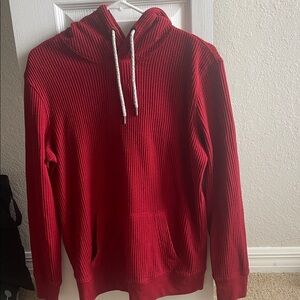 American Eagle Outfitters Men's Red Waffle-Knit Crewneck Hoodie